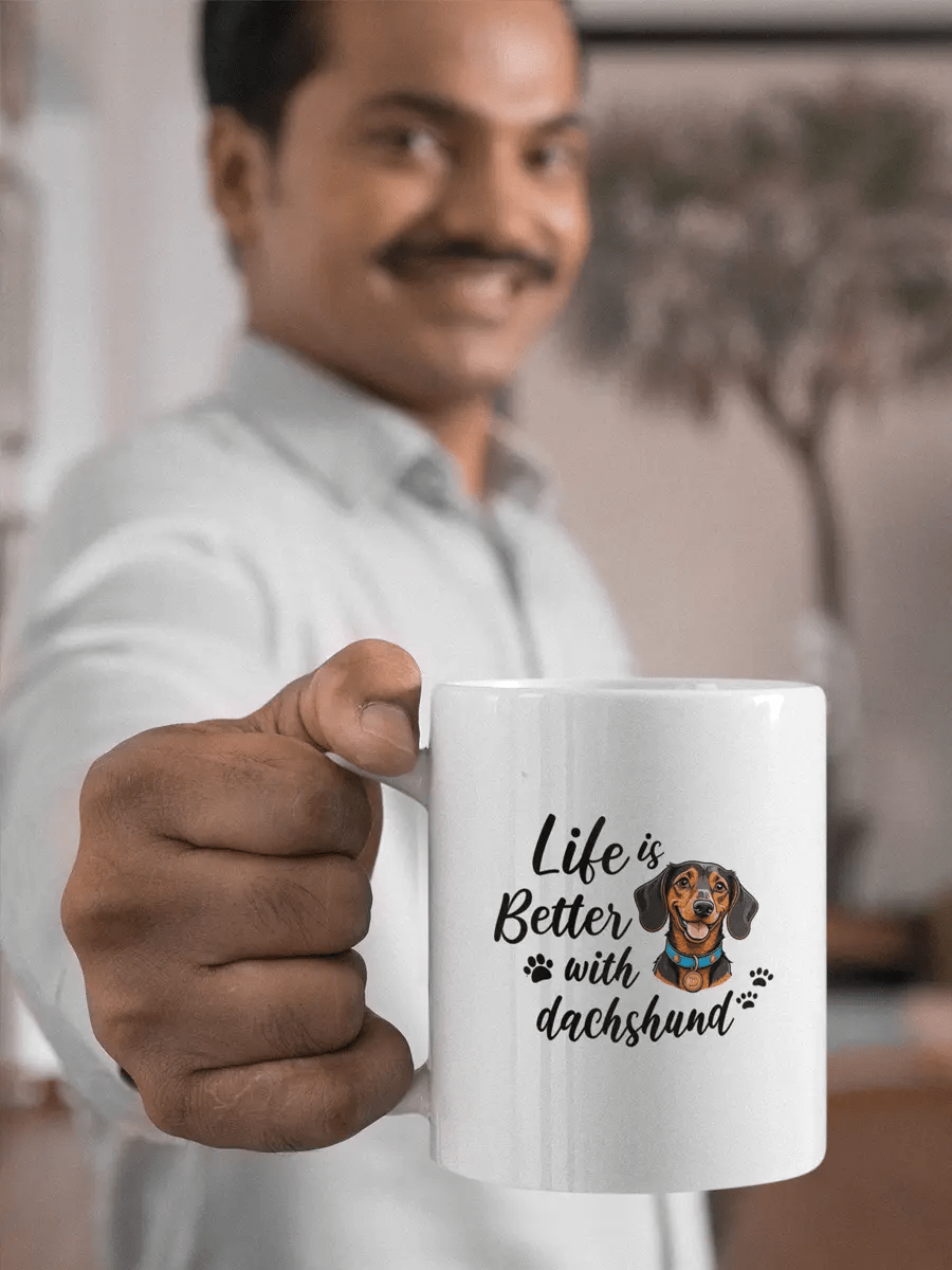 Life Is Better with Dachshund Mug - Ceramic Coffee Cup Gift for Dachshund Lovers - PrintsDog