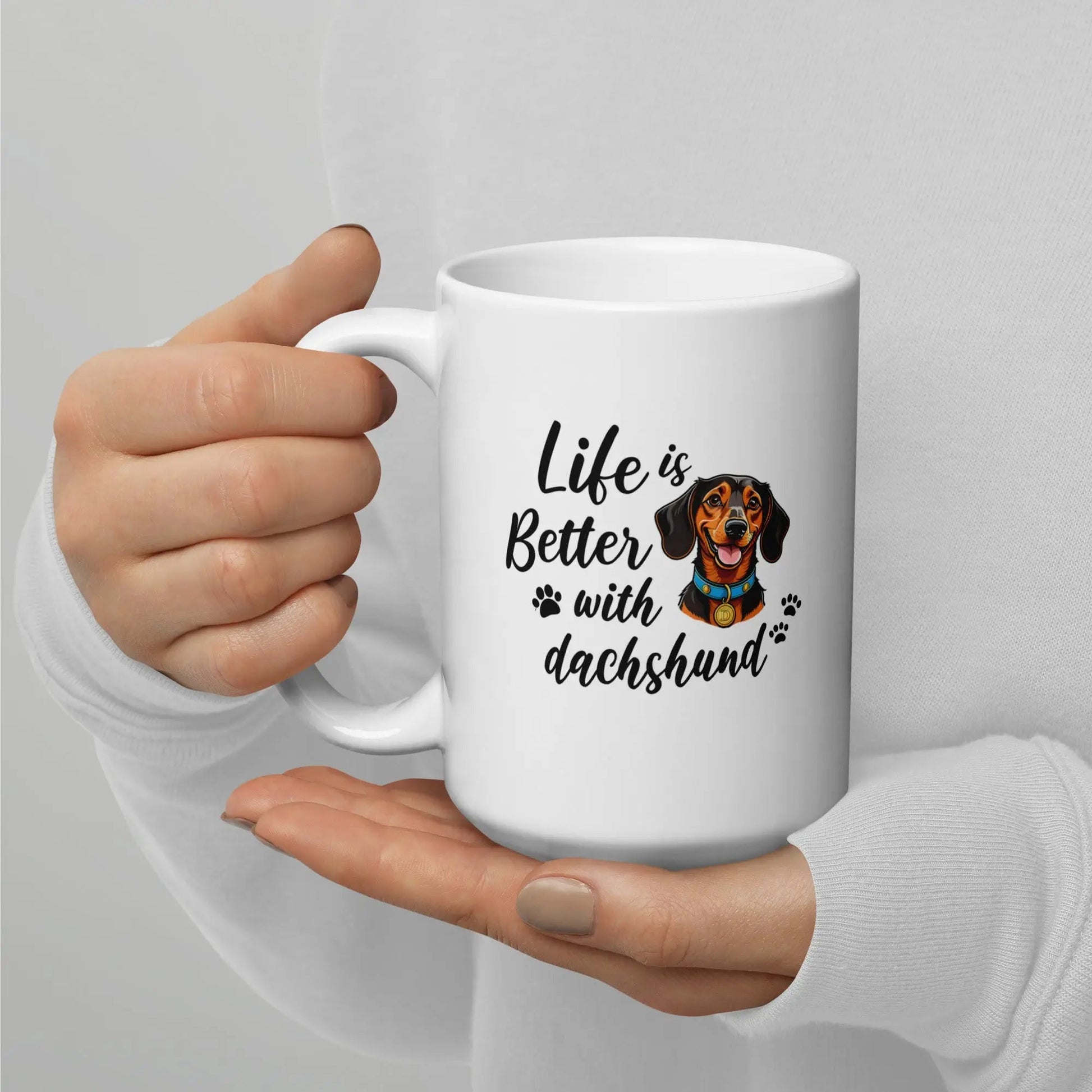 Life Is Better with Dachshund Mug - Ceramic Coffee Cup Gift for Dachshund Lovers - PrintsDog