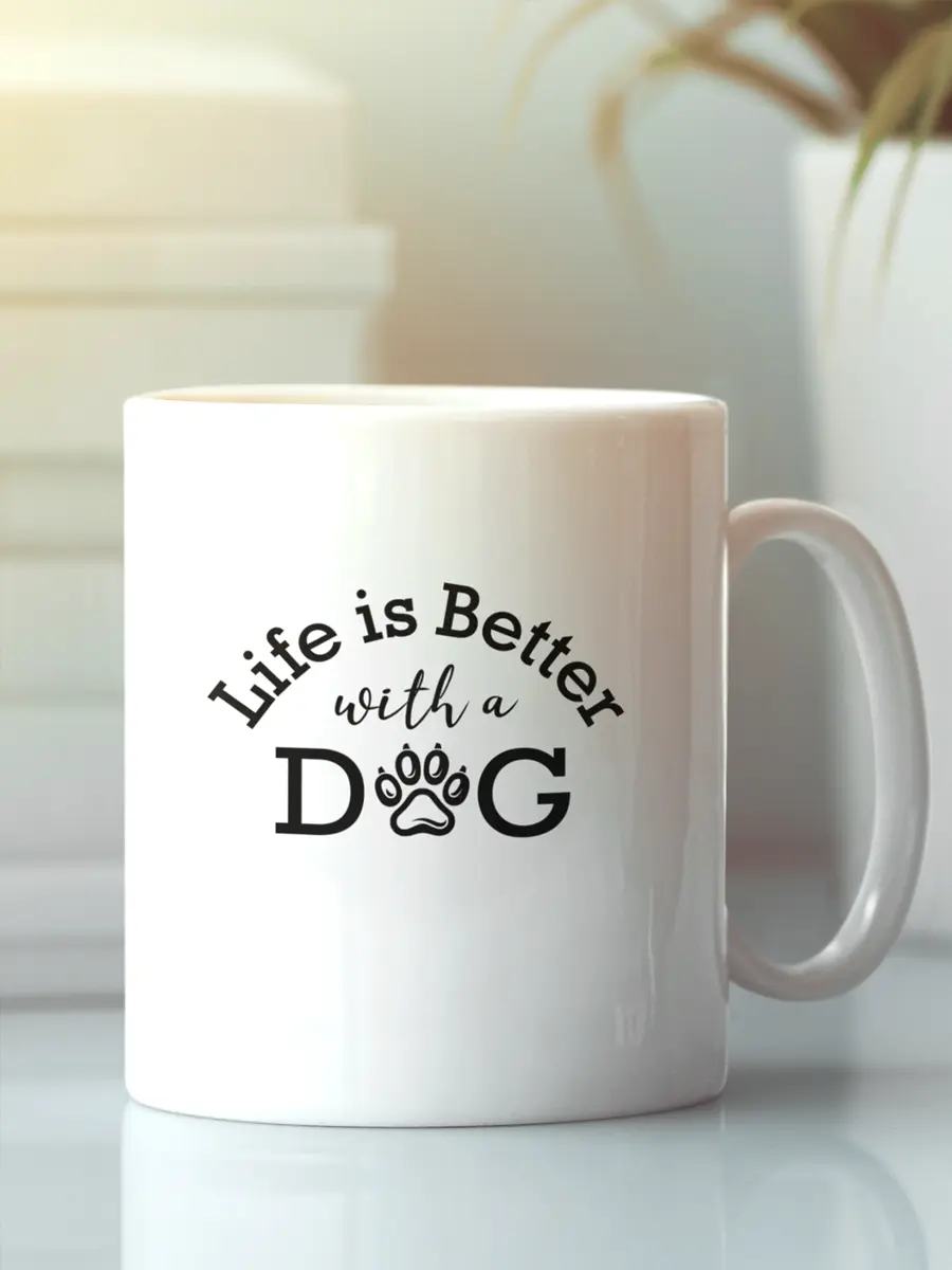 Life Is Better with Dogs Mug - Ceramic Coffee Cup Gift for Dog Lovers. - PrintsDog