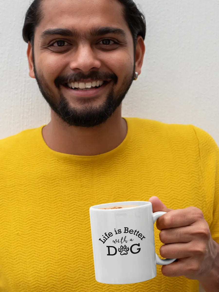 Life Is Better with Dogs Mug - Ceramic Coffee Cup Gift for Dog Lovers. - PrintsDog