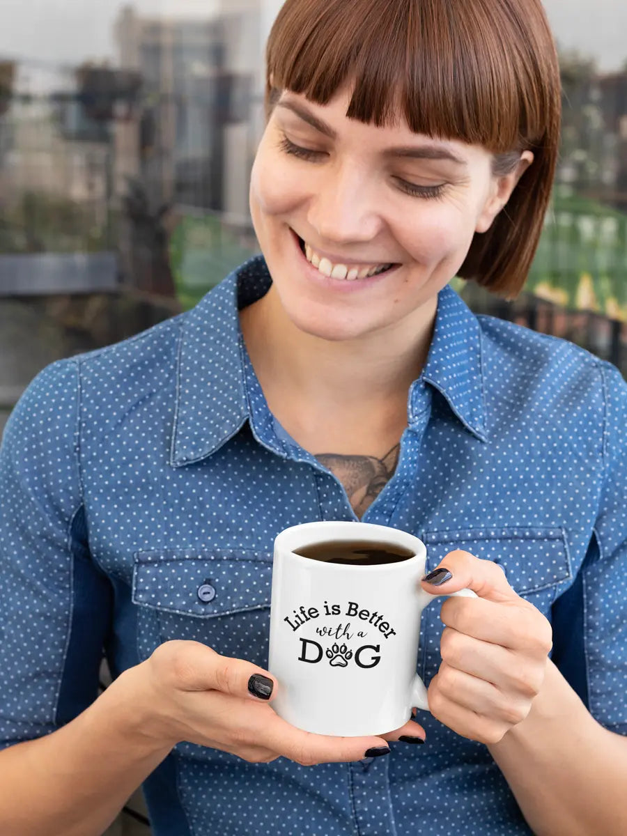 Life Is Better with Dogs Mug - Ceramic Coffee Cup Gift for Dog Lovers. - PrintsDog