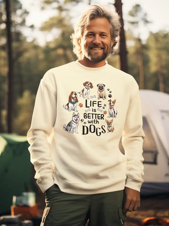 Life Is Better with Dogs Sweatshirt - Multi - Breed Dog Lover Gift. - PrintsDog