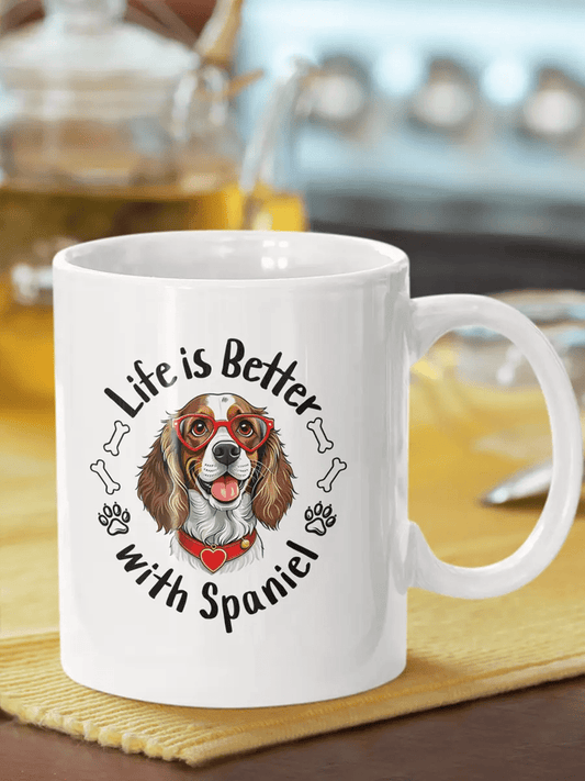 Life Is Better with Spaniel Mug - Ceramic Coffee Cup Gift for Spaniel Lovers. - PrintsDog