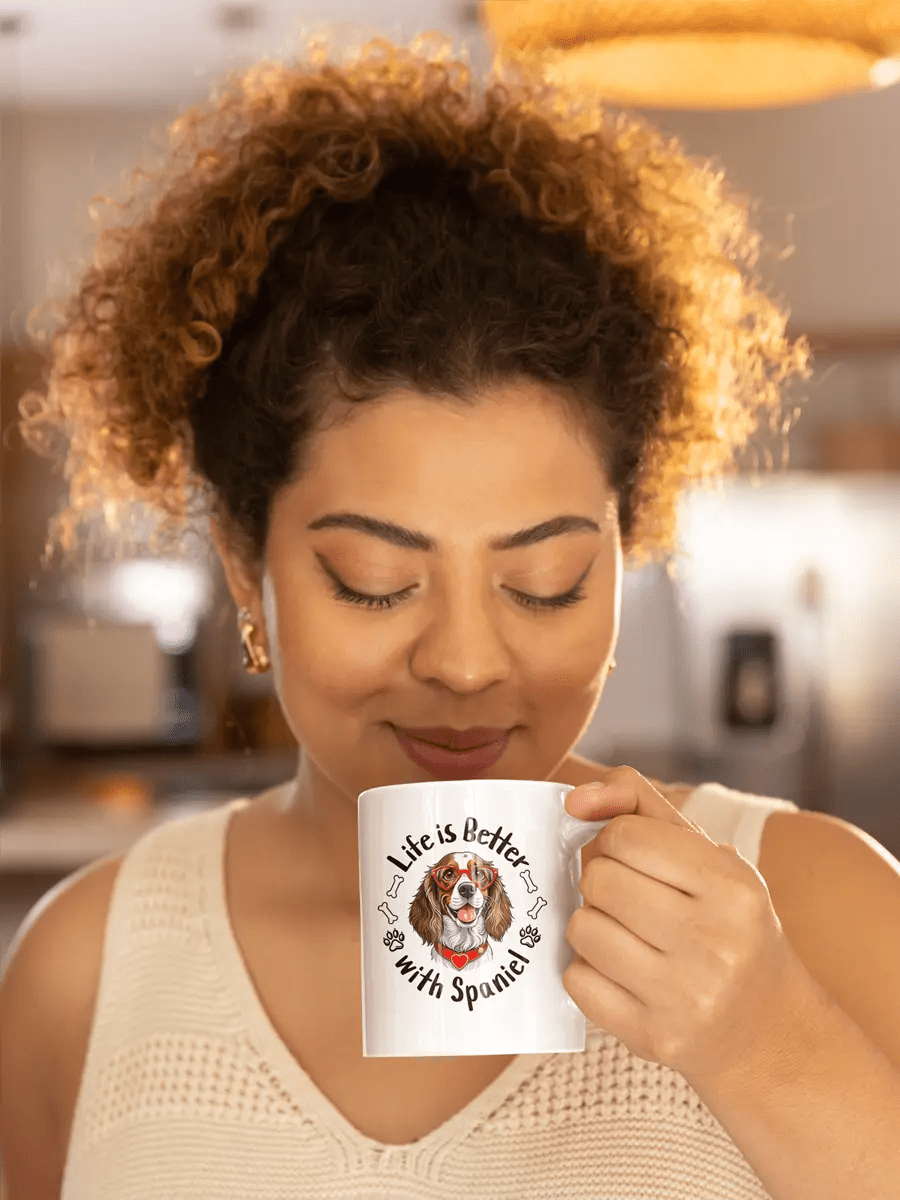 Life Is Better with Spaniel Mug - Ceramic Coffee Cup Gift for Spaniel Lovers. - PrintsDog
