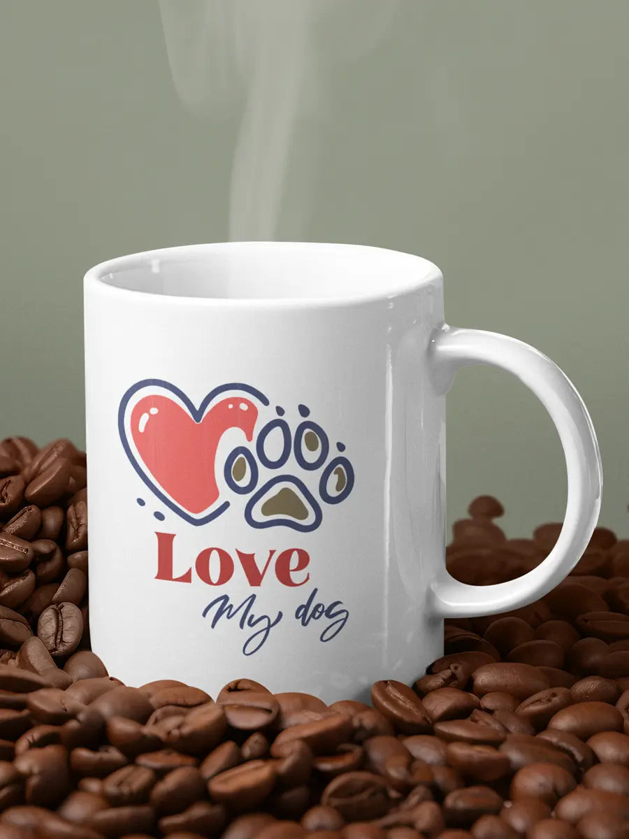 Love My Dog Mug - Ceramic Coffee Cup Gift for Dog Lovers. - PrintsDog
