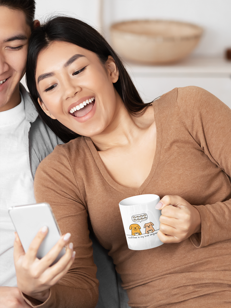 Coffee Is My Love Language Mug – Cute Dog Lover Cup.
