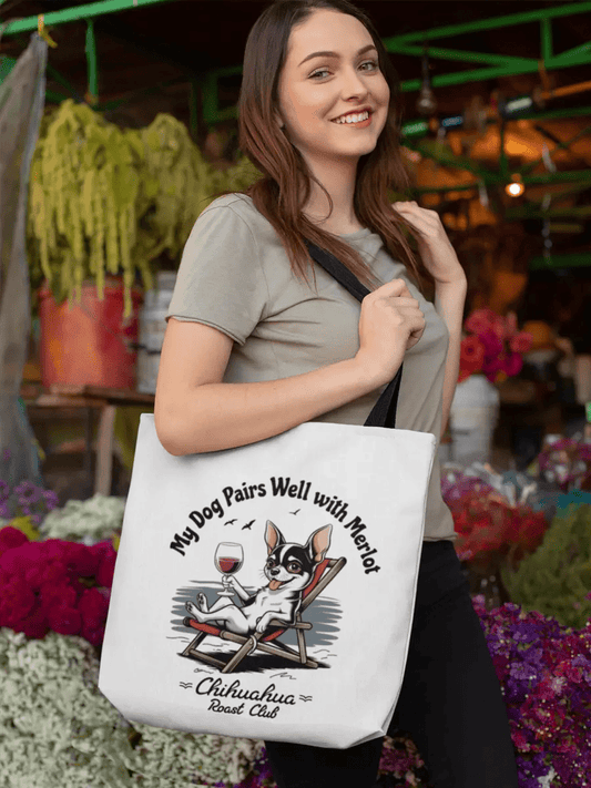 My Dog Pairs Well with Merlot Tote Bag - Funny Wine & Dog Lover Gift - PrintsDog