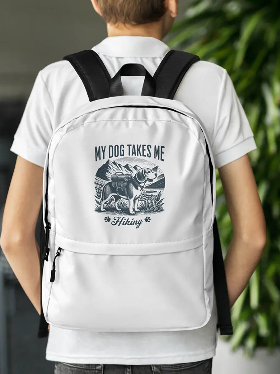 My Dog Takes Me Backpack - Travel Dog Print Bag for Adventures & Daily Walks. - PrintsDog