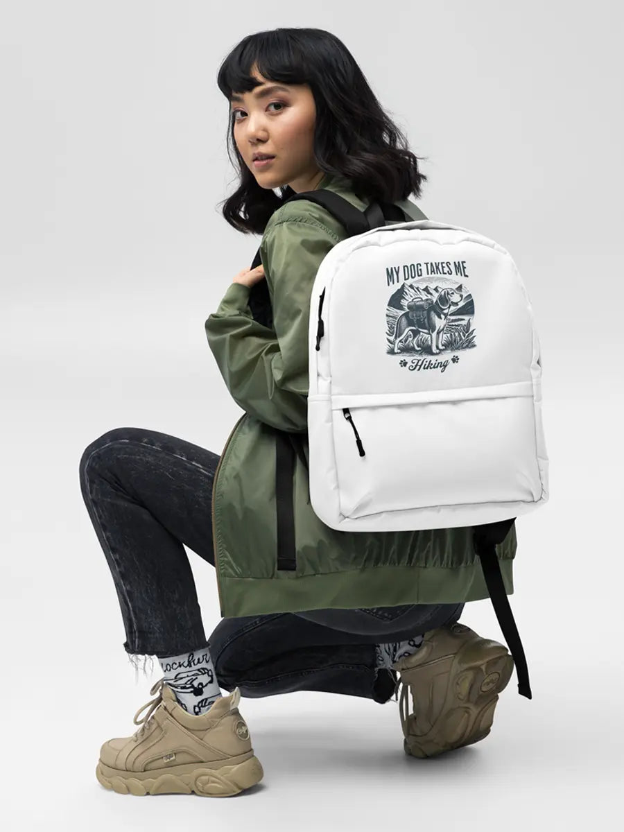 My Dog Takes Me Backpack - Travel Dog Print Bag for Adventures & Daily Walks. - PrintsDog