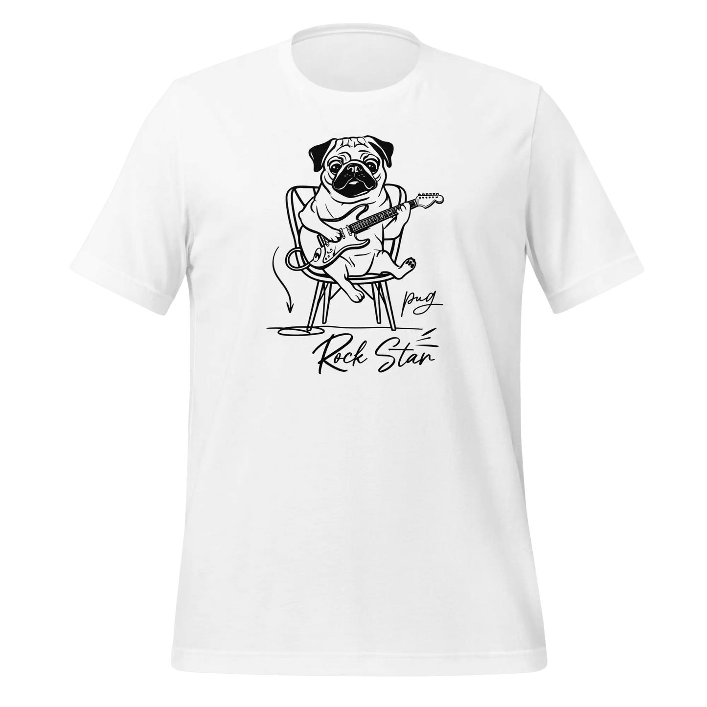 Pug T-Shirt - Rock Star Dog with Guitar "Pug Rock Star" - PrintsDog