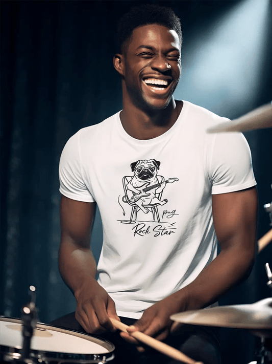 Pug T-Shirt - Rock Star Dog with Guitar "Pug Rock Star" - PrintsDog