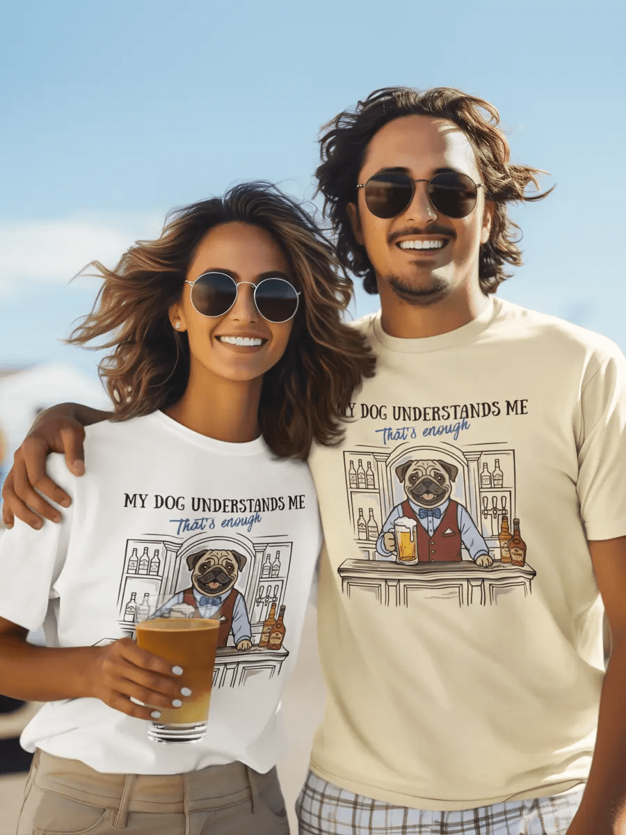 Pug T-Shirt - Stylish Dog Lover Tee "My Dog Understands Me" - PrintsDog