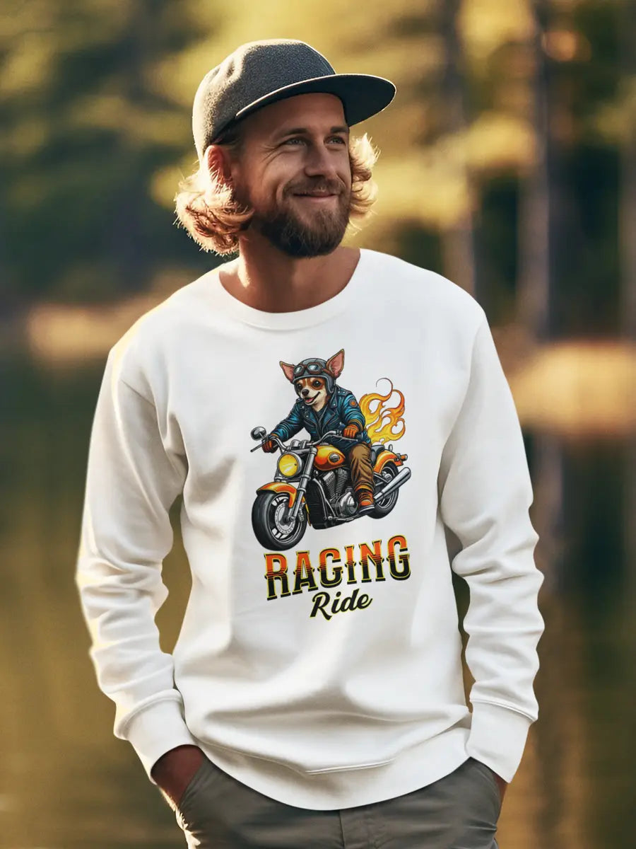 Racing Ride Chihuahua Sweatshirt - Motorcycle Dog Lover Gift. - PrintsDog
