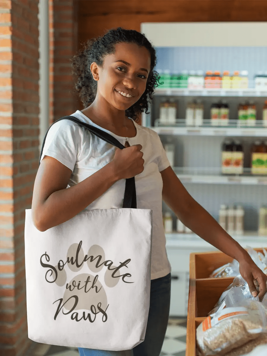 Soulmate with Paws Tote Bag - Heartwarming Gift for Dog Lovers. - PrintsDog