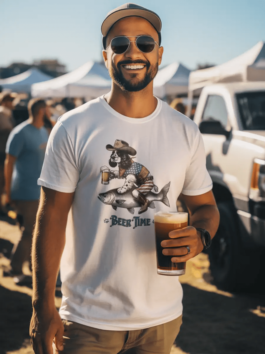 Spaniel T-Shirt - "Beer Time" Cowboy Dog Lover Tee. - PrintsDog