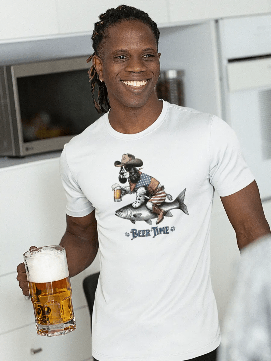 Spaniel T-Shirt - "Beer Time" Cowboy Dog Lover Tee. - PrintsDog