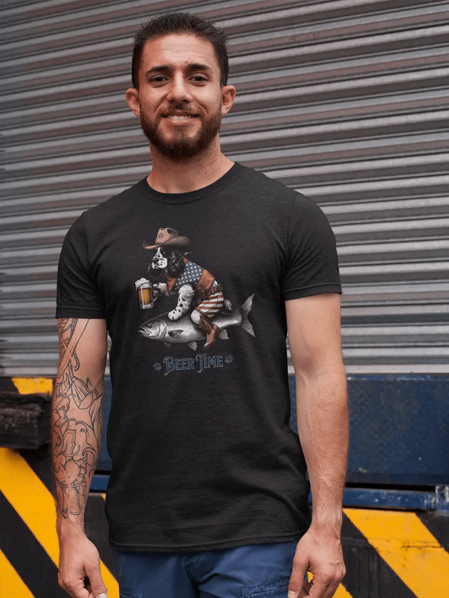Spaniel T-Shirt - "Beer Time" Cowboy Dog Lover Tee. - PrintsDog
