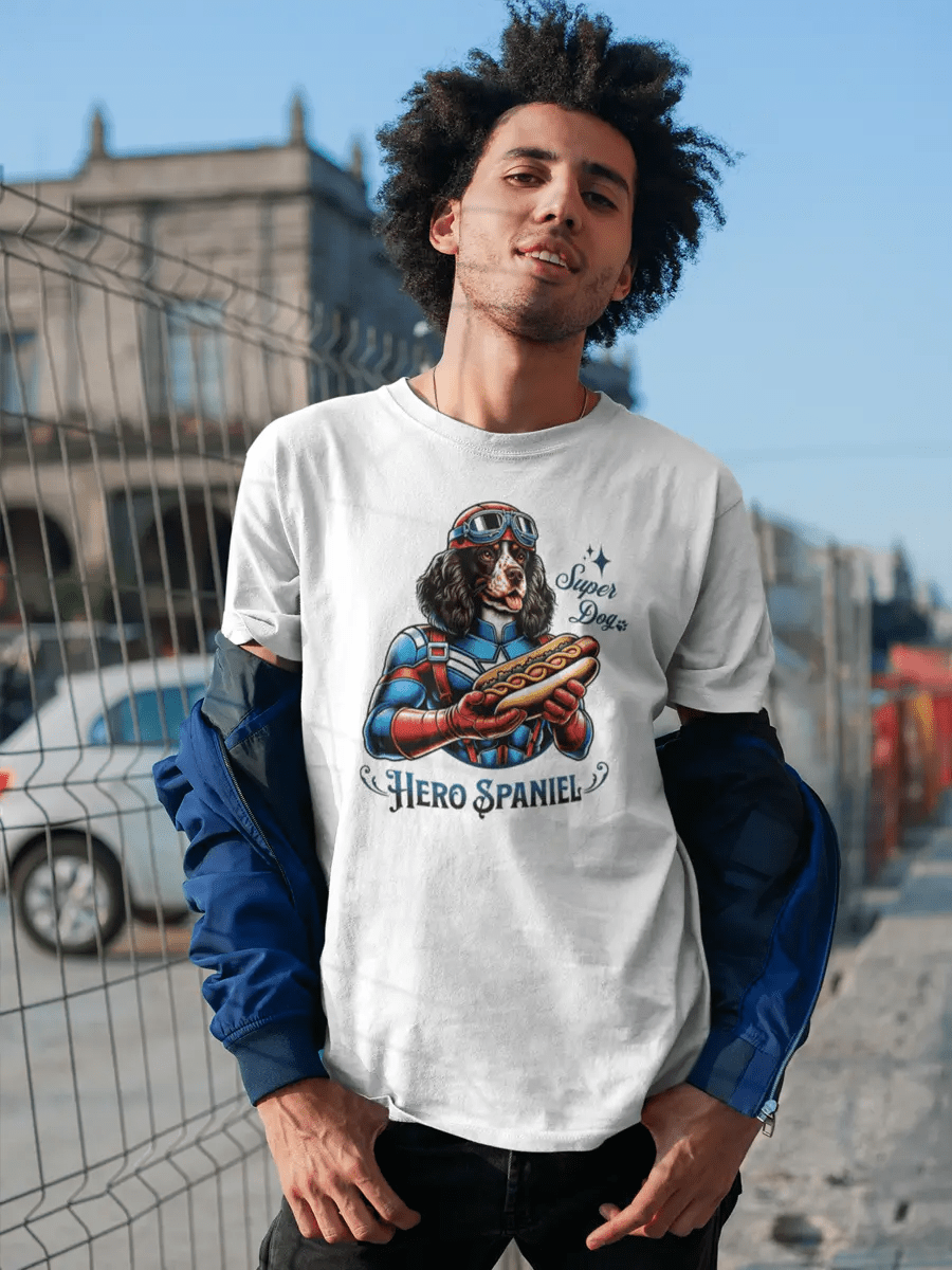 Spaniel T-Shirt - "Hero Spaniel" Superhero Dog Lover Tee. - PrintsDog