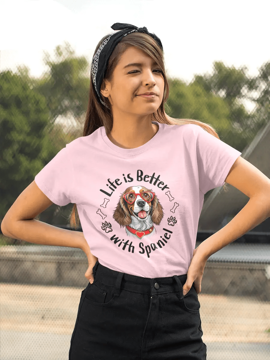 Spaniel T-Shirt - "Life Is Better with Spaniel" Dog Lover Tee - PrintsDog