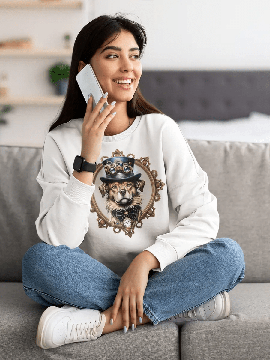 Steampunk Dog Sweatshirt - Vintage Dog in Top Hat & Goggles Gift. - PrintsDog