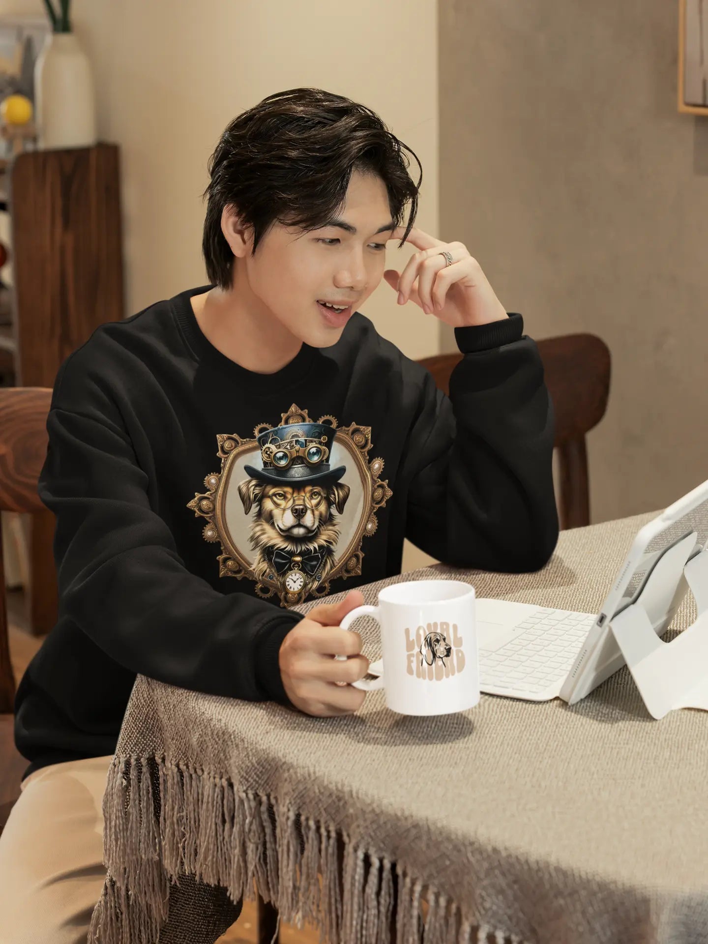 Steampunk Dog Sweatshirt - Vintage Dog in Top Hat & Goggles Gift. - PrintsDog