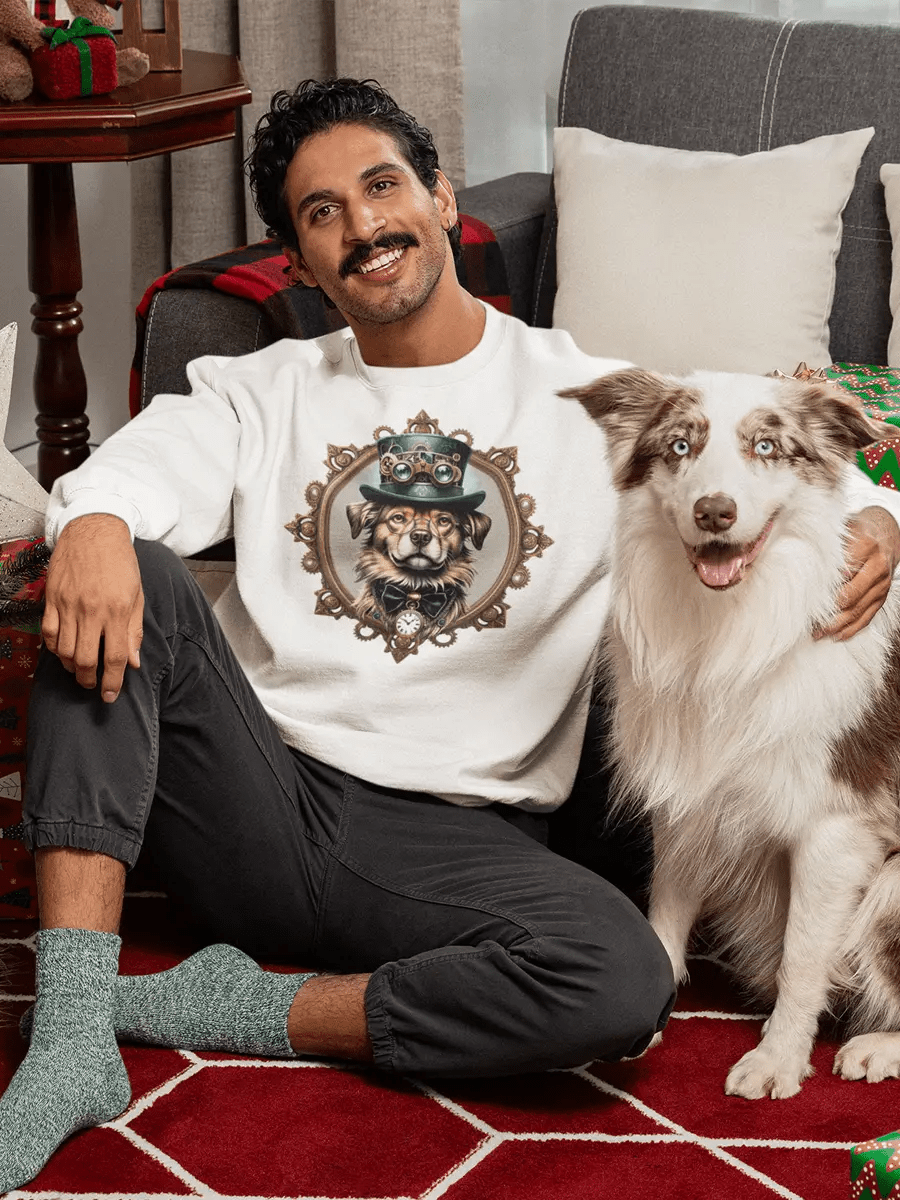 Steampunk Dog Sweatshirt - Vintage Dog in Top Hat & Goggles Gift. - PrintsDog