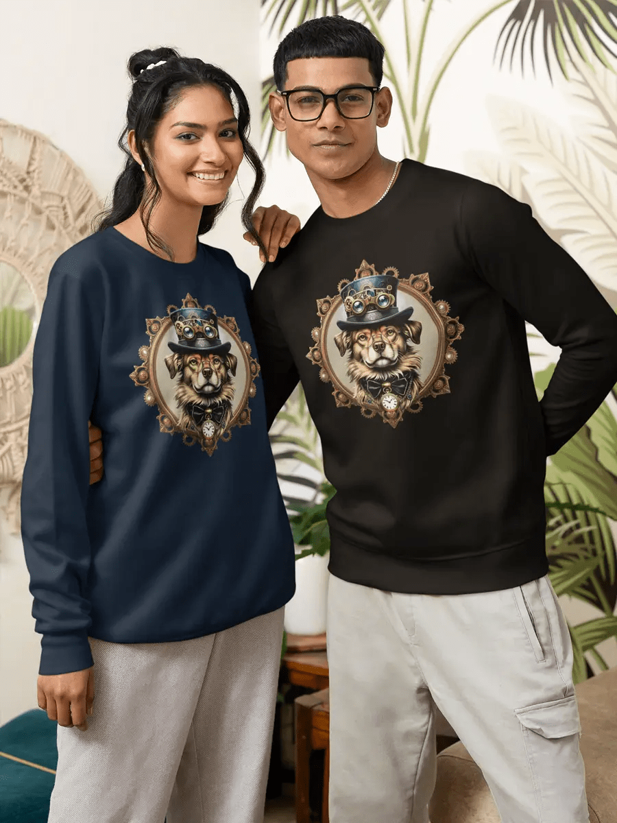 Steampunk Dog Sweatshirt - Vintage Dog in Top Hat & Goggles Gift. - PrintsDog