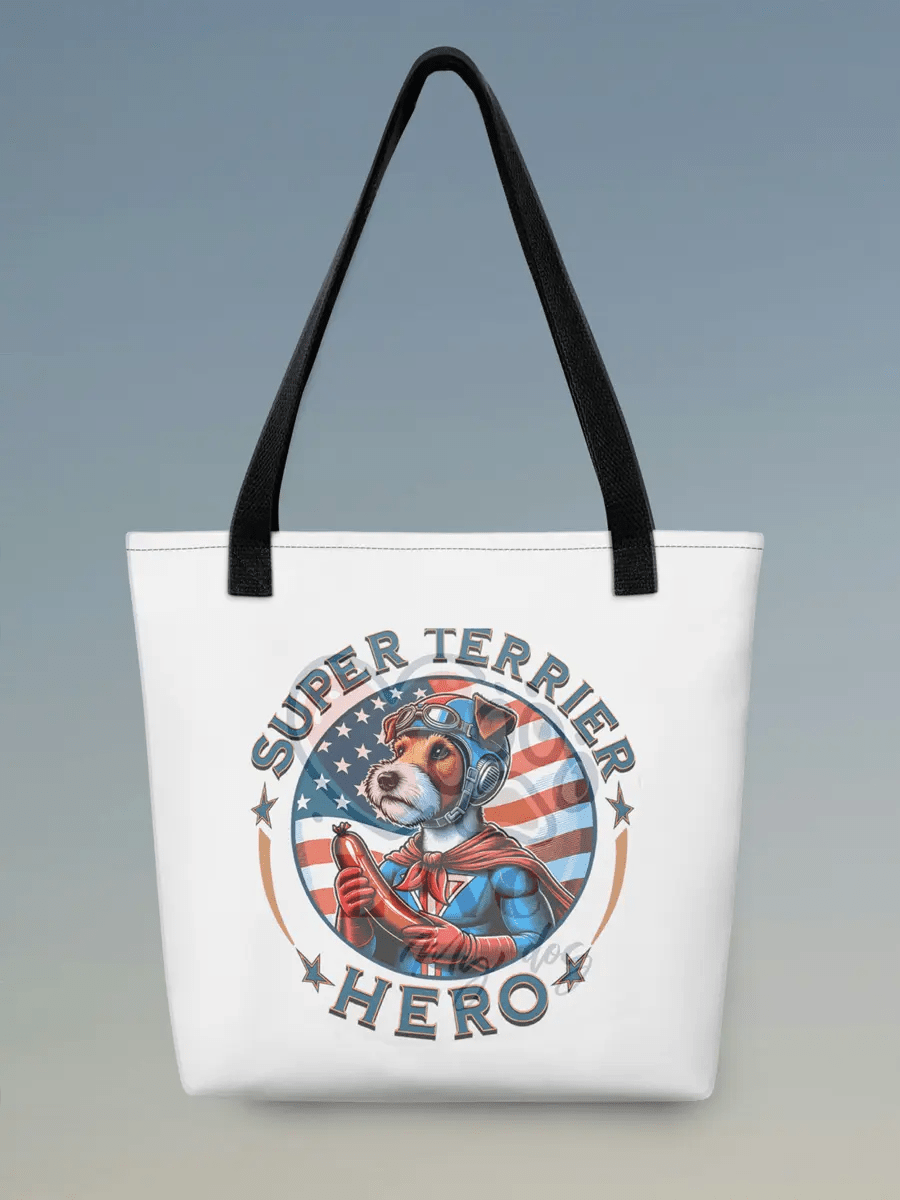 Super Terrier Tote Bag - Cute Dog Hero Design for Terrier Lovers. - PrintsDog