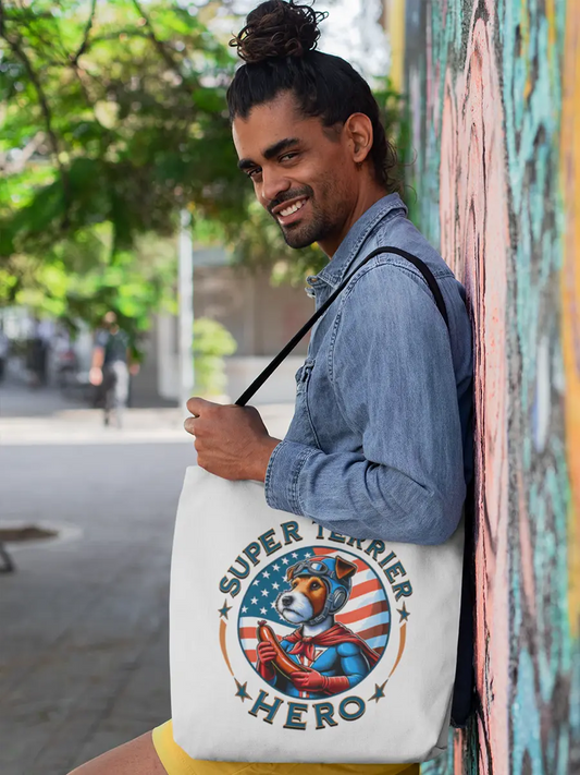 Super Terrier Tote Bag - Cute Dog Hero Design for Terrier Lovers. - PrintsDog