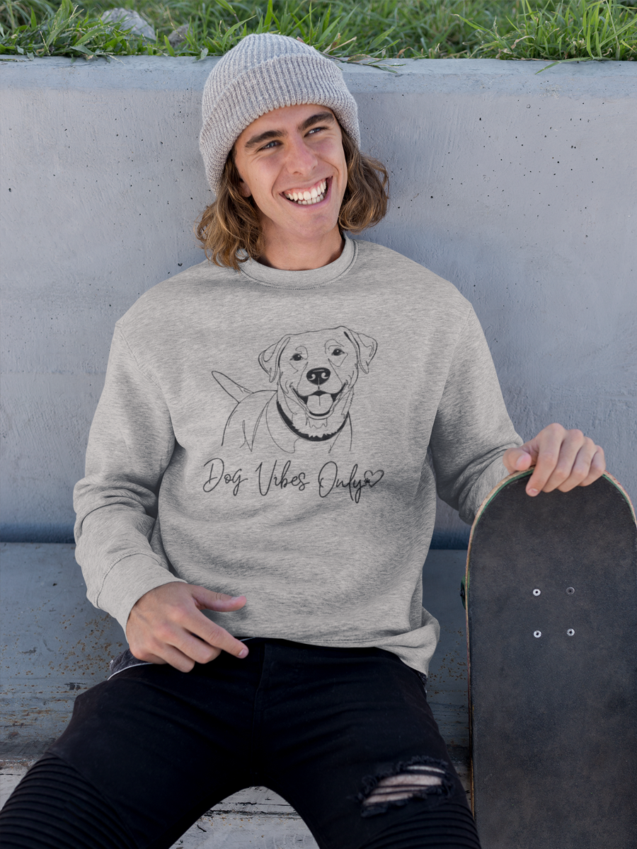 Dog Vibes Only Sweatshirt – Minimal Line Art Design for Dog Lovers.