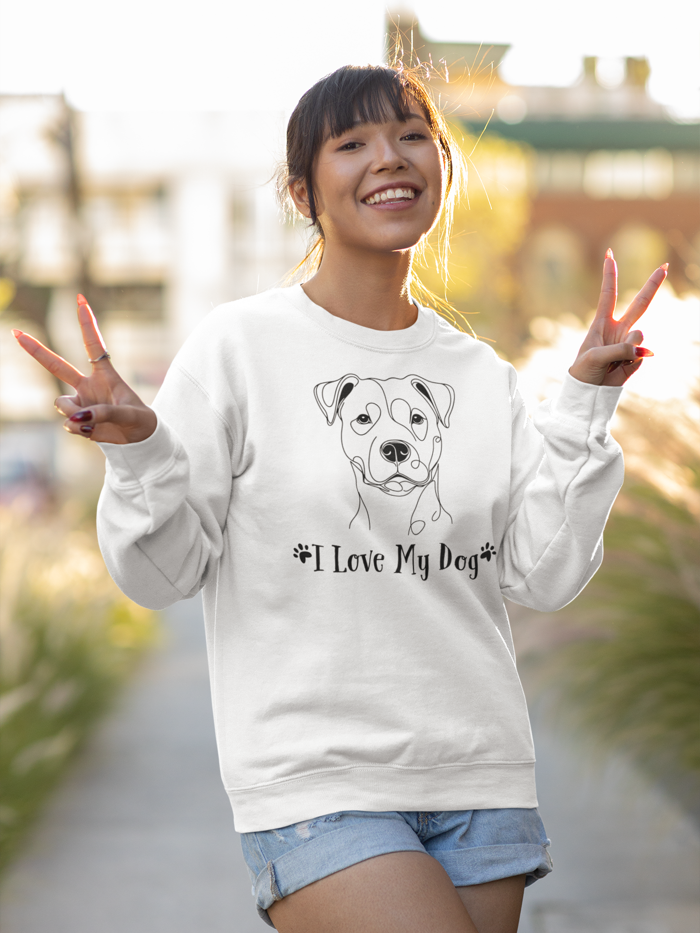 Sweatshirt with a linear dog print "I Love My Dog".