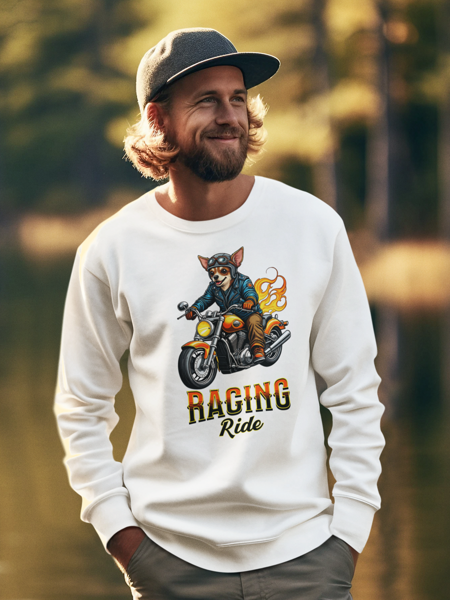 Racing Ride Chihuahua Sweatshirt – Fun Motorcycle Dog Lover Sweatshirt.
