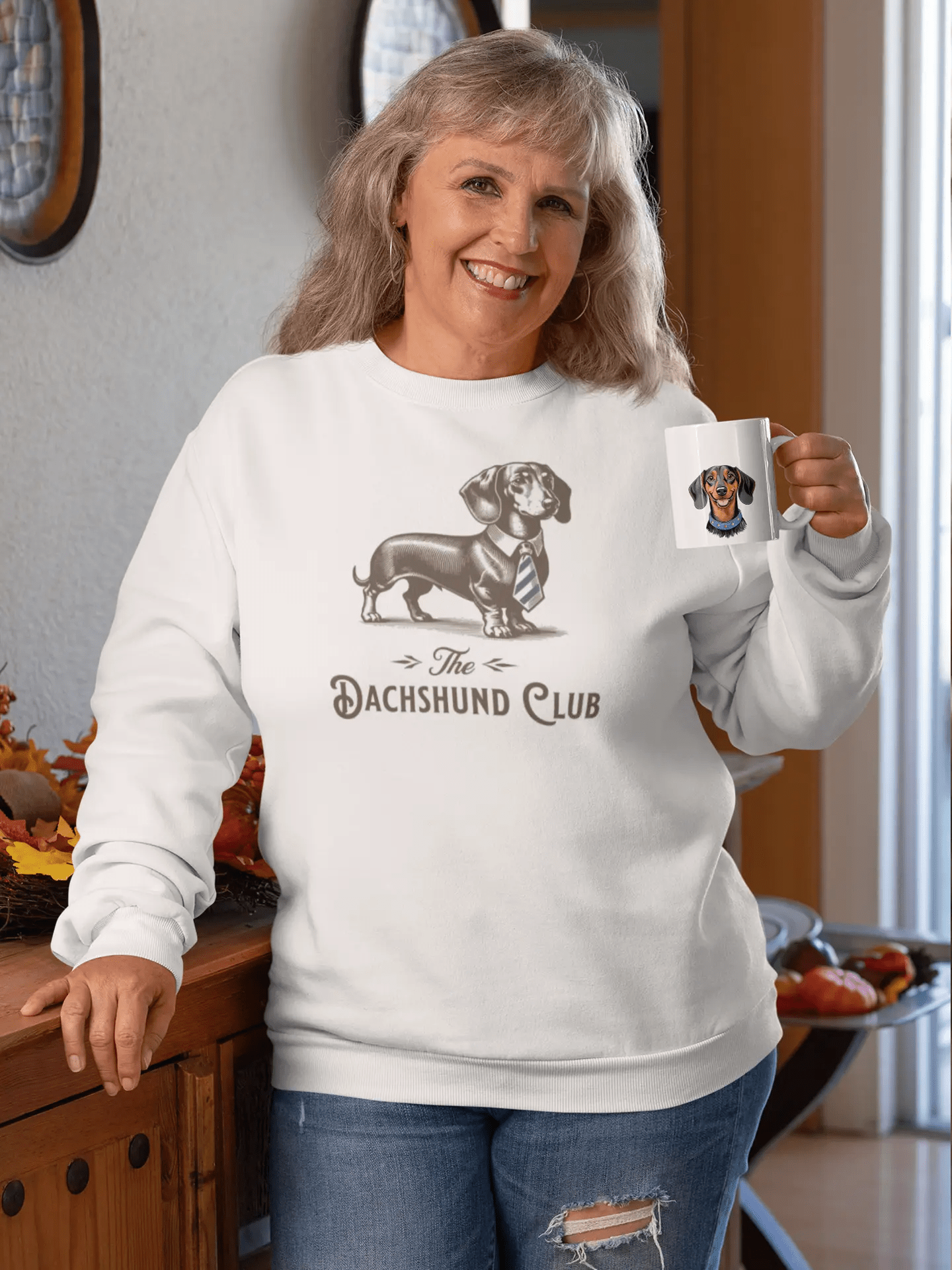 The Dachshund Club Sweatshirt - Vintage Dachshund in Tie Gift for Dachshund Lovers - PrintsDog
