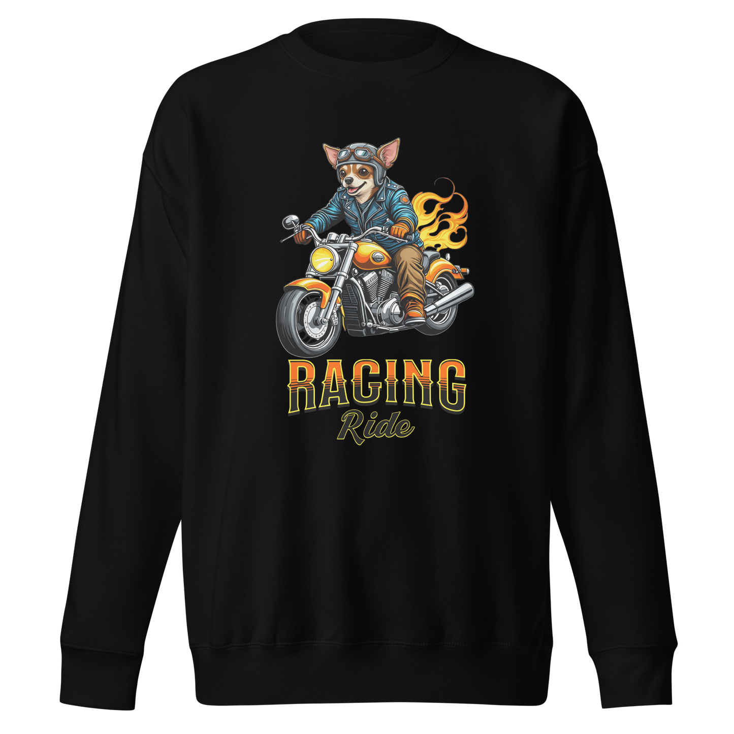 Racing Ride Chihuahua Sweatshirt. Funny Dog Motorcycle.
