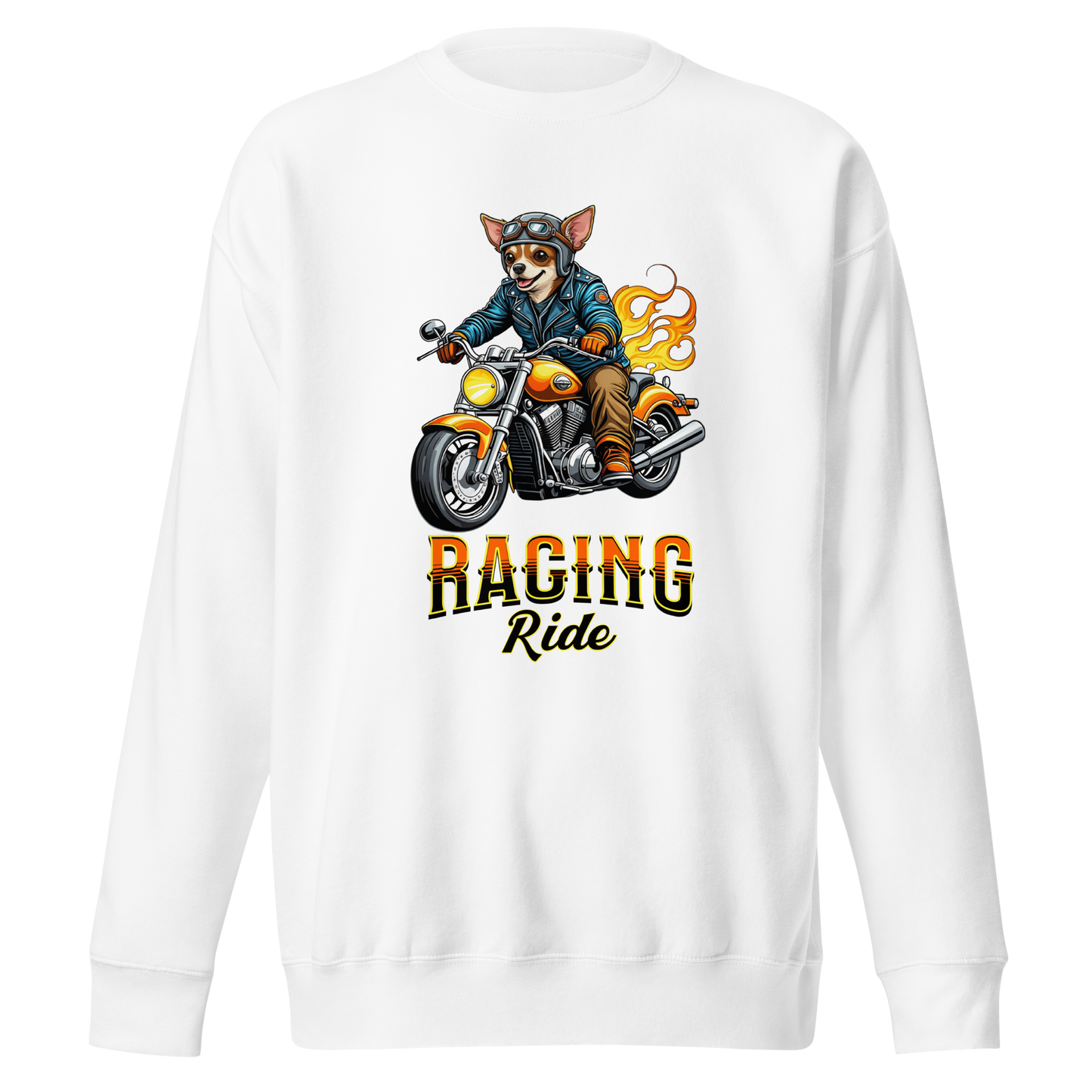 Racing Ride Chihuahua Sweatshirt. Funny Dog Motorcycle.