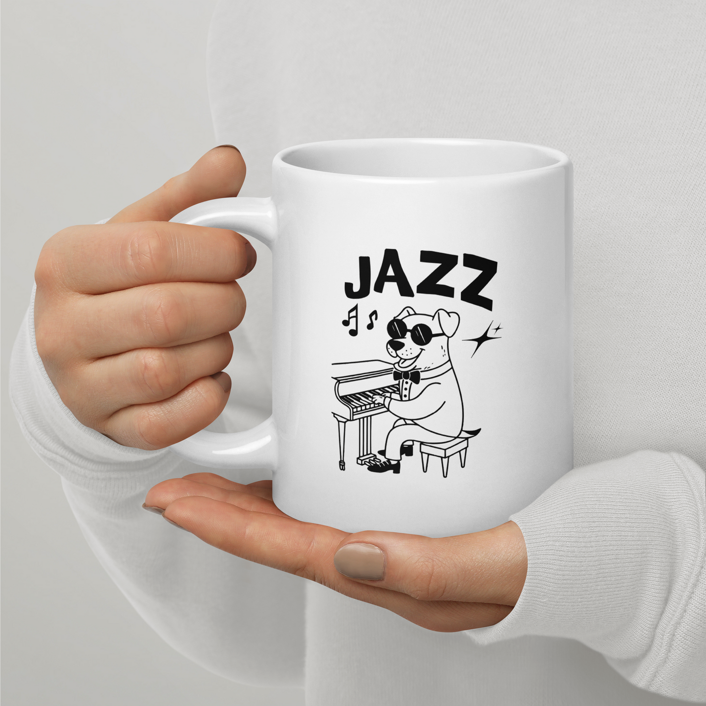 Jazz Dog Mug – Fun Ceramic Cup for Music & Dog Lovers.